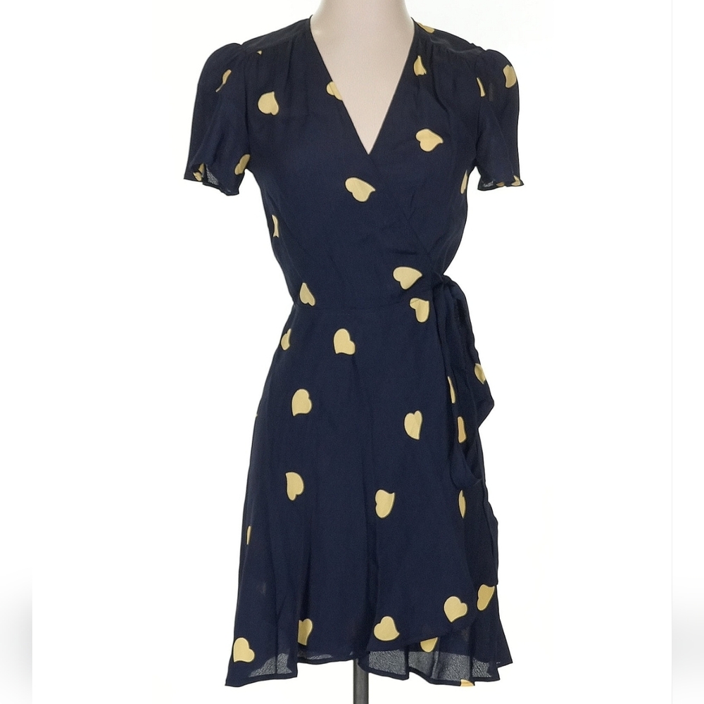 EUC Reformation Penny Wrap‎ Dress Black/Cream Heart Print Size XS